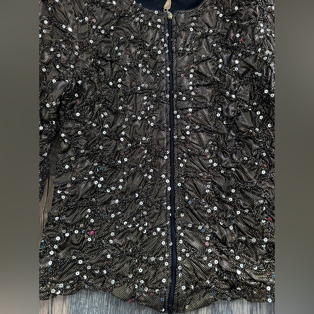 JOSEPH RIBKOFF Metallic Gold Sequin Textured Evening Jacket Size 4US VTG Runched - Picture 2 of 9